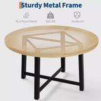 Table à manger ronde de 47" pour 4 personnes, table de salle à manger de cuisine avec cadre métallique robuste, table de cuisine ronde en bois pour un gain de place