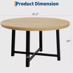 Table à manger ronde de 47" pour 4 personnes, table de salle à manger de cuisine avec cadre métallique robuste, table de cuisine ronde en bois pour un gain de place