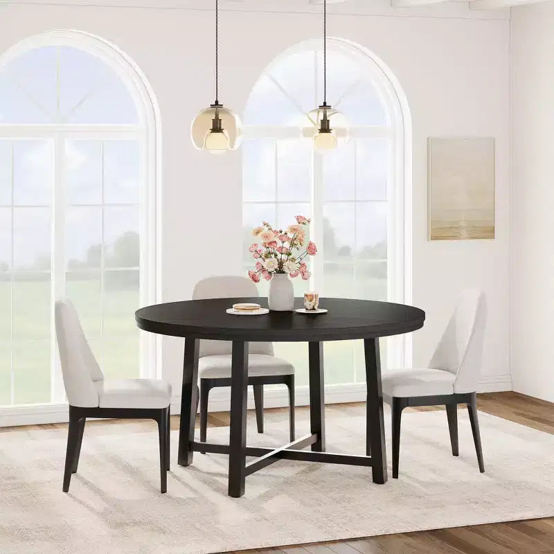 Table à manger ronde de 47" pour 4 personnes, table de salle à manger de cuisine avec cadre métallique robuste, table de cuisine ronde en bois pour un gain de place