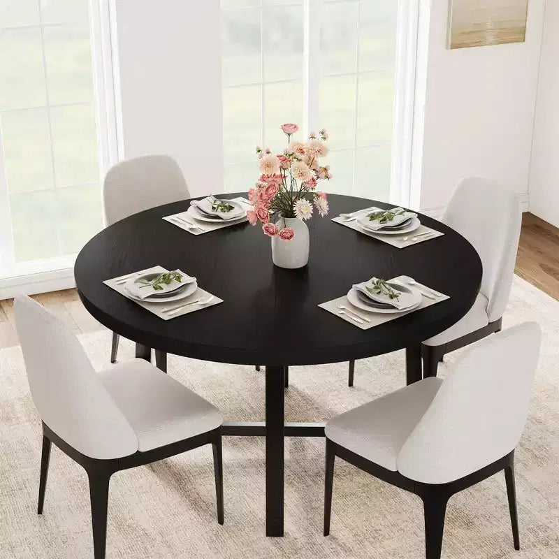 Table à manger ronde de 47" pour 4 personnes, table de salle à manger de cuisine avec cadre métallique robuste, table de cuisine ronde en bois pour un gain de place
