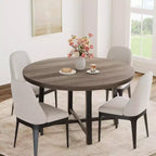 Table à manger ronde de 47" pour 4 personnes, table de salle à manger de cuisine avec cadre métallique robuste, table de cuisine ronde en bois pour un gain de place