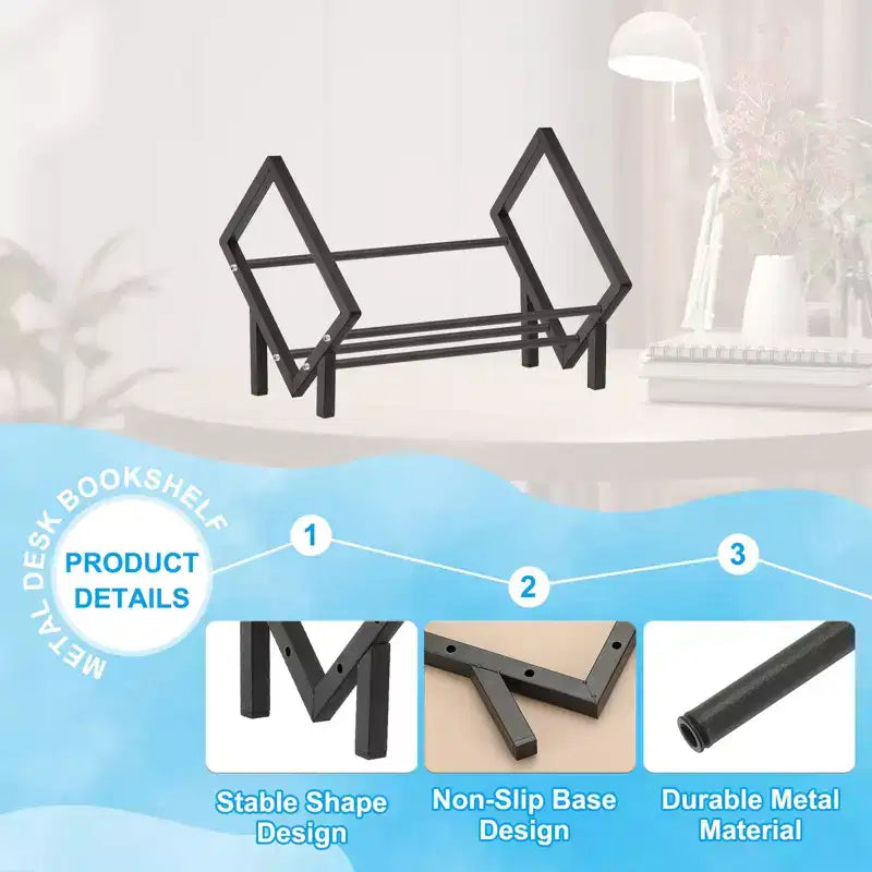 Unique Bargains Étagère de bureau décorative en acier inoxydable pour revues et CD