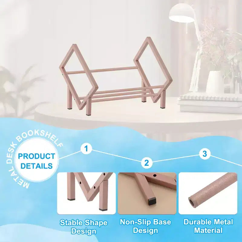 Unique Bargains Étagère de bureau décorative en acier inoxydable pour revues et CD