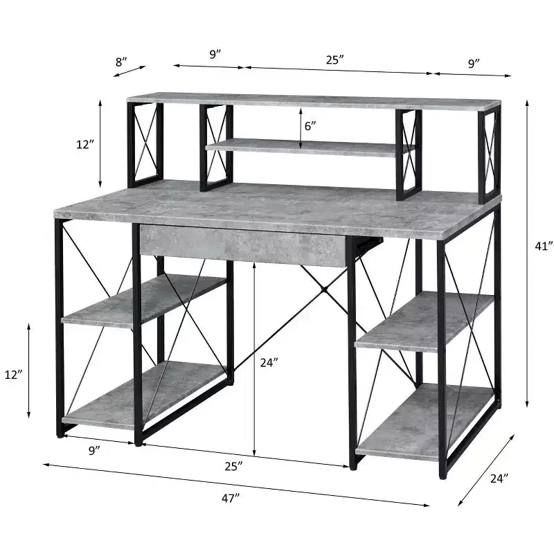 Okak Bureau Informatique Multifonction 47 pouces avec Grand Rangement, Bureau Debout avec Cadre Métallique, Bureau pour Salon, Salle de Lecture, Bureau d'Étude