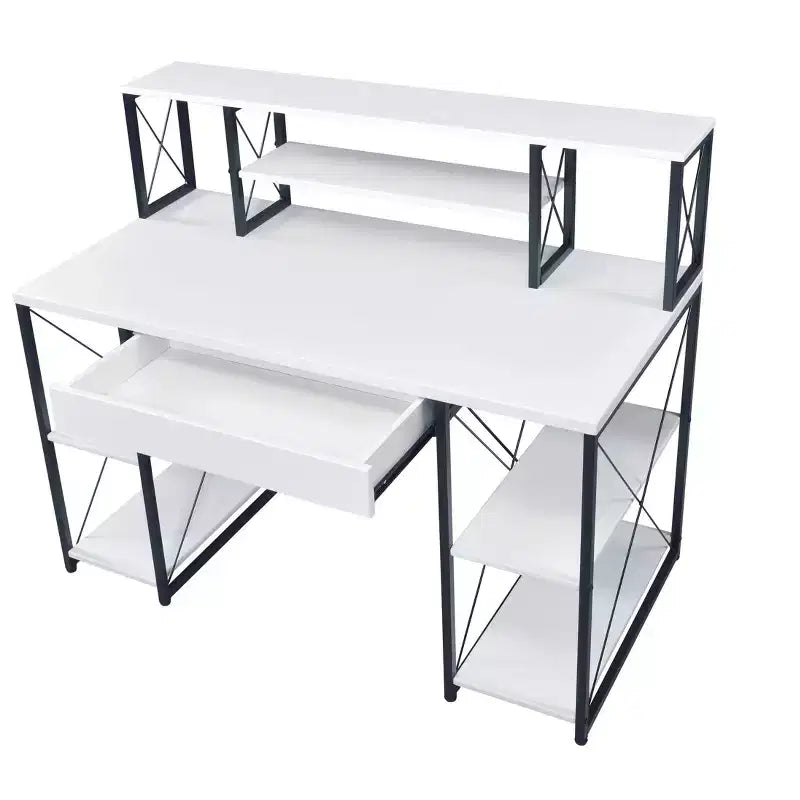Okak Bureau Informatique Multifonction 47 pouces avec Grand Rangement, Bureau Debout avec Cadre Métallique, Bureau pour Salon, Salle de Lecture, Bureau d'Étude