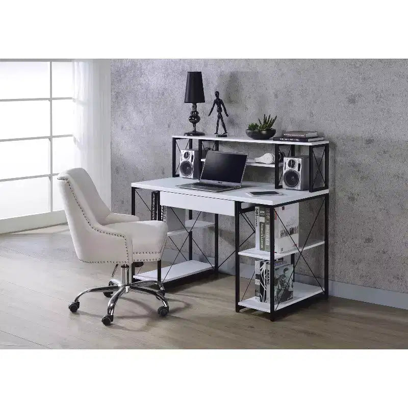 Okak Bureau Informatique Multifonction 47 pouces avec Grand Rangement, Bureau Debout avec Cadre Métallique, Bureau pour Salon, Salle de Lecture, Bureau d'Étude