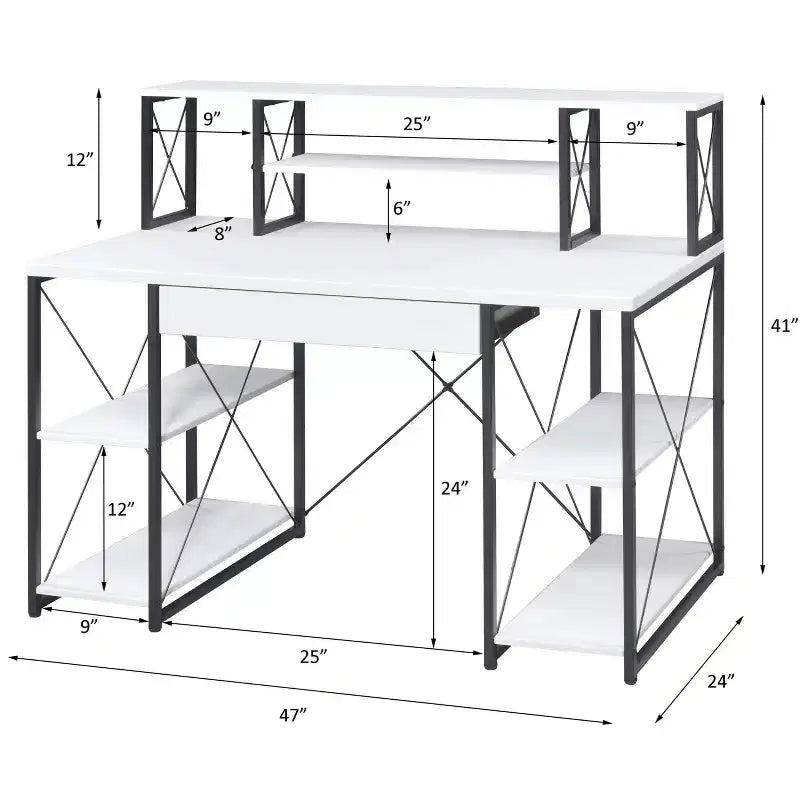 Okak Bureau Informatique Multifonction 47 pouces avec Grand Rangement, Bureau Debout avec Cadre Métallique, Bureau pour Salon, Salle de Lecture, Bureau d'Étude