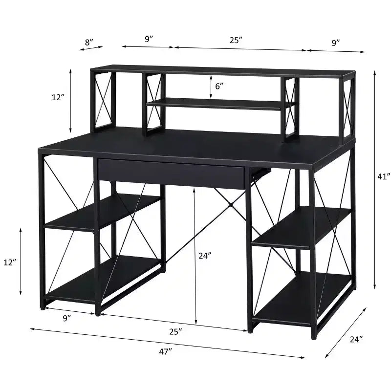 Okak Bureau Informatique Multifonction 47 pouces avec Grand Rangement, Bureau Debout avec Cadre Métallique, Bureau pour Salon, Salle de Lecture, Bureau d'Étude