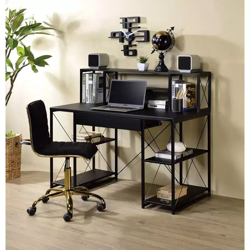 Okak Bureau Informatique Multifonction 47 pouces avec Grand Rangement, Bureau Debout avec Cadre Métallique, Bureau pour Salon, Salle de Lecture, Bureau d'Étude