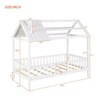 Cadre de lit en bois massif Okak taille jumelle avec preuve et clôture, lit plateforme mignon pour chambre d'enfant, chambre à coucher
