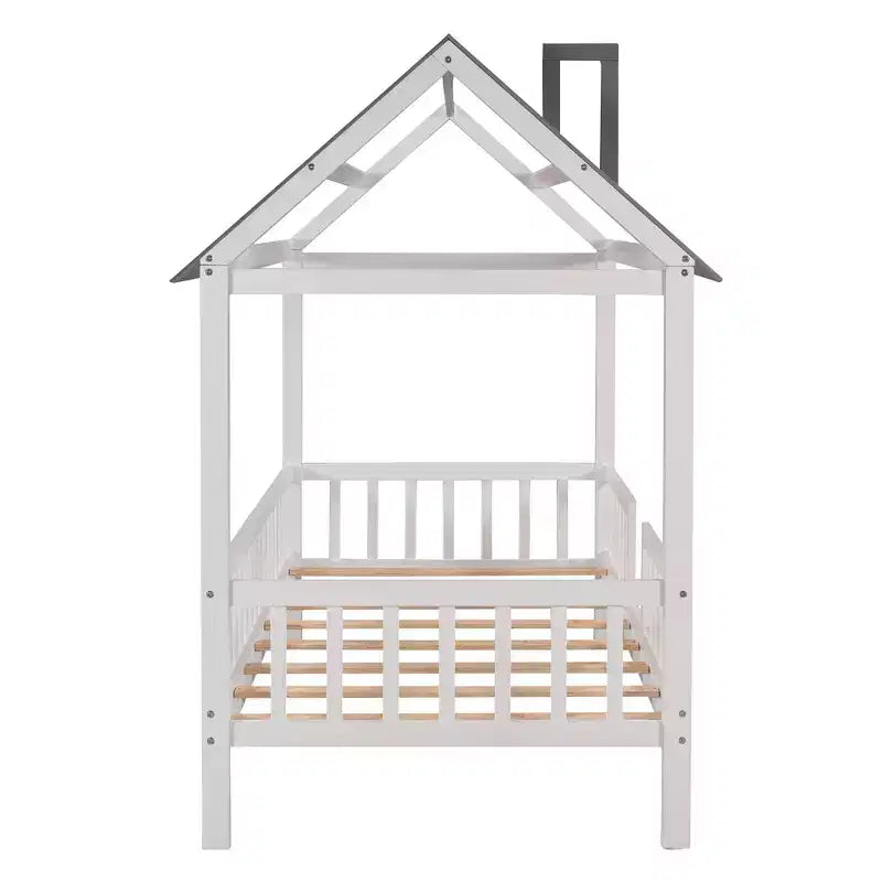 Cadre de lit en bois massif Okak taille jumelle avec preuve et clôture, lit plateforme mignon pour chambre d'enfant, chambre à coucher