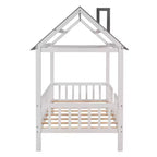 Cadre de lit en bois massif Okak taille jumelle avec preuve et clôture, lit plateforme mignon pour chambre d'enfant, chambre à coucher