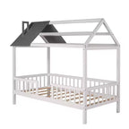 Cadre de lit en bois massif Okak taille jumelle avec preuve et clôture, lit plateforme mignon pour chambre d'enfant, chambre à coucher