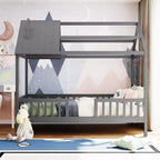 Cadre de lit en bois massif Okak taille jumelle avec preuve et clôture, lit plateforme mignon pour chambre d'enfant, chambre à coucher