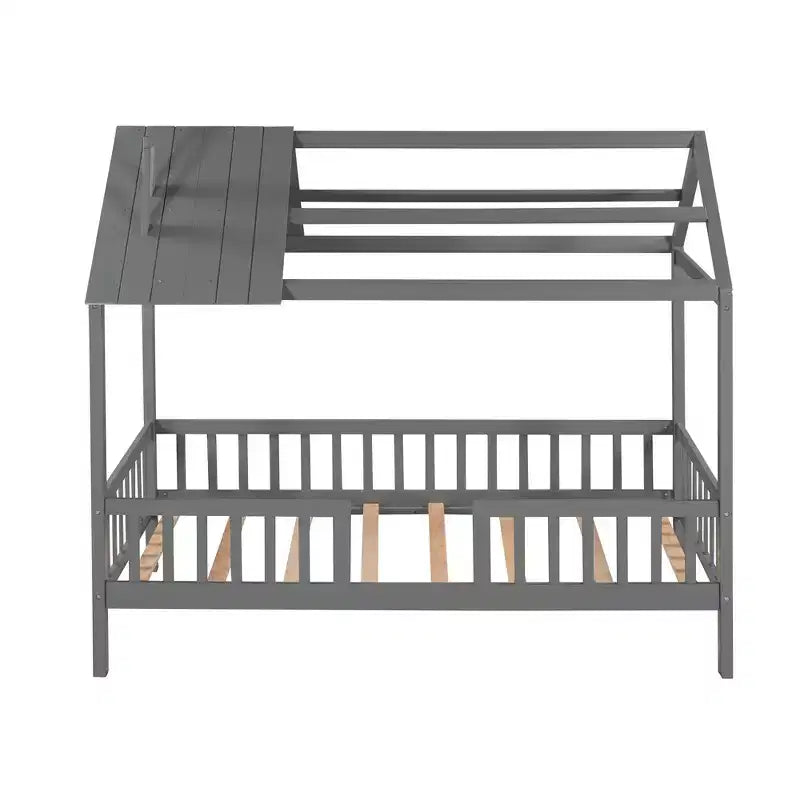 Cadre de lit en bois massif Okak taille jumelle avec preuve et clôture, lit plateforme mignon pour chambre d'enfant, chambre à coucher