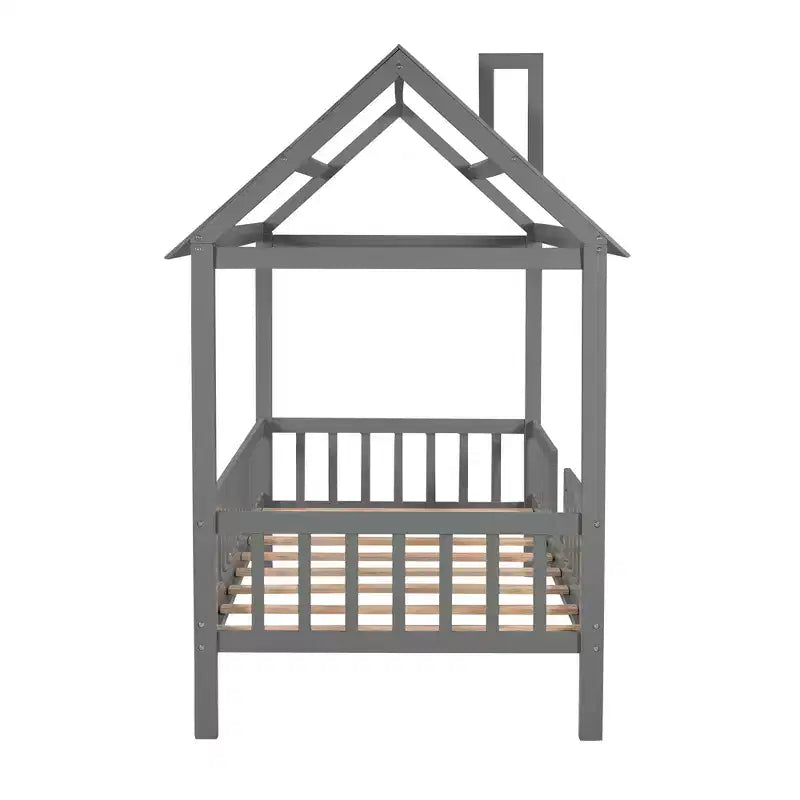 Cadre de lit en bois massif Okak taille jumelle avec preuve et clôture, lit plateforme mignon pour chambre d'enfant, chambre à coucher