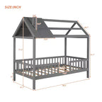 Cadre de lit en bois massif Okak taille jumelle avec preuve et clôture, lit plateforme mignon pour chambre d'enfant, chambre à coucher