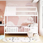 Cadre de lit en bois massif Okak taille jumelle avec preuve et clôture, lit plateforme mignon pour chambre d'enfant, chambre à coucher