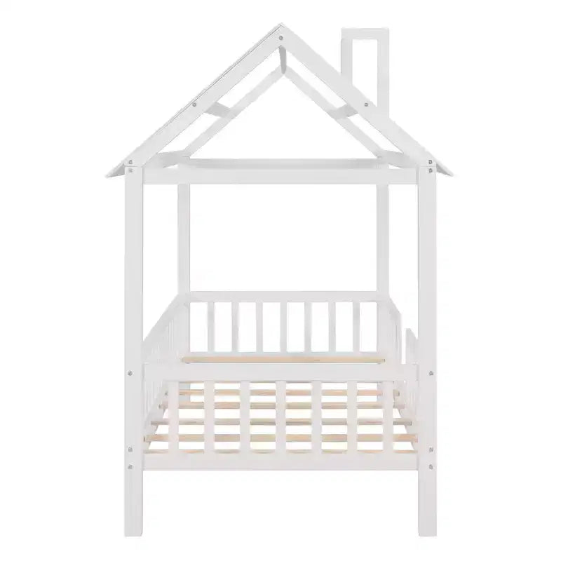 Cadre de lit en bois massif Okak taille jumelle avec preuve et clôture, lit plateforme mignon pour chambre d'enfant, chambre à coucher