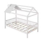 Cadre de lit en bois massif Okak taille jumelle avec preuve et clôture, lit plateforme mignon pour chambre d'enfant, chambre à coucher