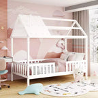 Cadre de lit en bois massif Okak taille jumelle avec preuve et clôture, lit plateforme mignon pour chambre d'enfant, chambre à coucher
