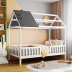Cadre de lit en bois massif Okak taille jumelle avec preuve et clôture, lit plateforme mignon pour chambre d'enfant, chambre à coucher