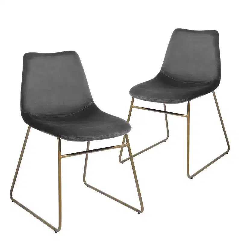 Chaises de salle à manger Homy Casa en velours avec pieds en métal doré, chaises d'appoint modernes pour salle à manger et salon, lot de 2, grises