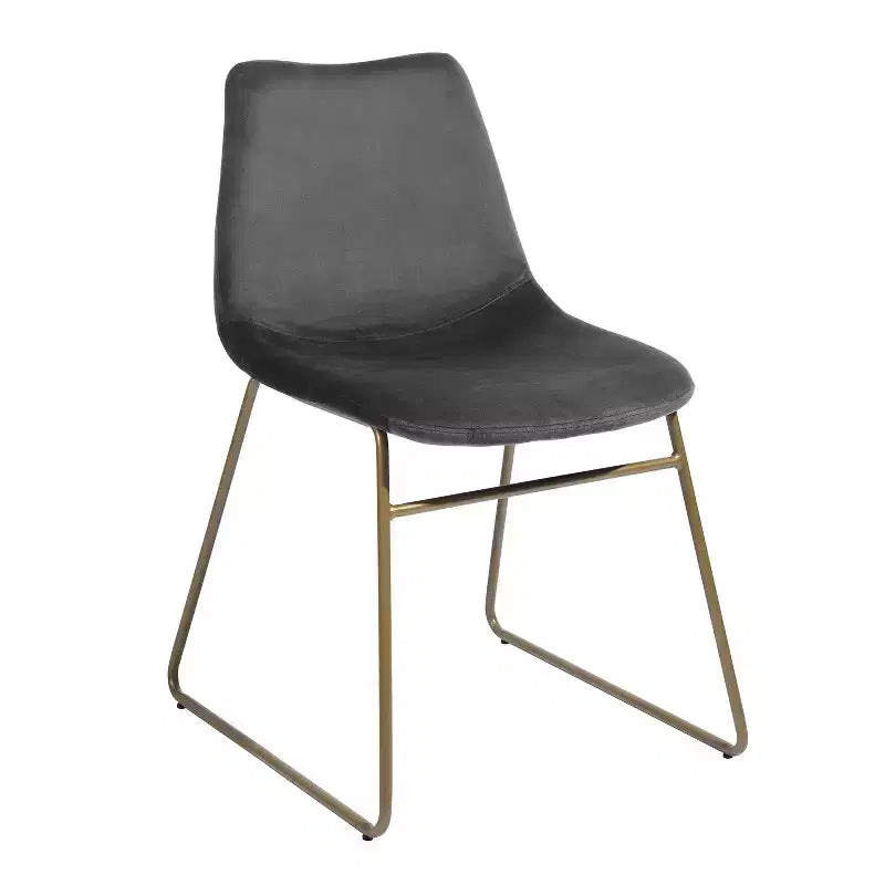Chaises de salle à manger Homy Casa en velours avec pieds en métal doré, chaises d'appoint modernes pour salle à manger et salon, lot de 2, grises
