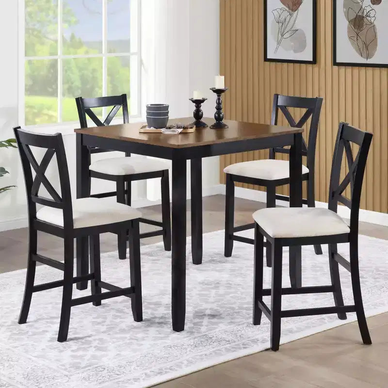 GDFStudio Callan 5-Piece Farmhouse Wood Upholstered Counter Height Dining Set