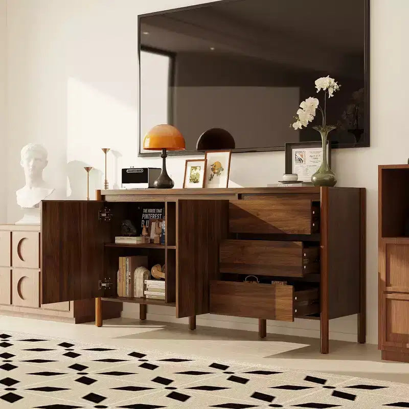 Meuble de rangement mi-siècle moderne Famapy en bois de noyer avec tiroirs et pieds en bois massif, étagère/meuble TV élégant pour salon