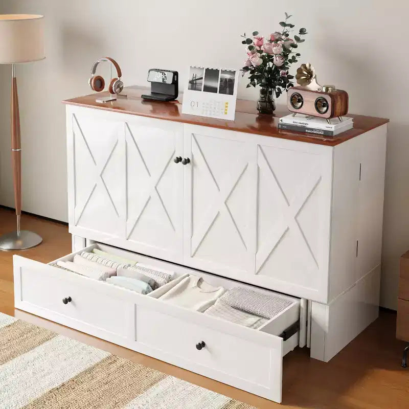 Lit escamotable Mjkone double/grand format avec rangement, SANS MATELAS