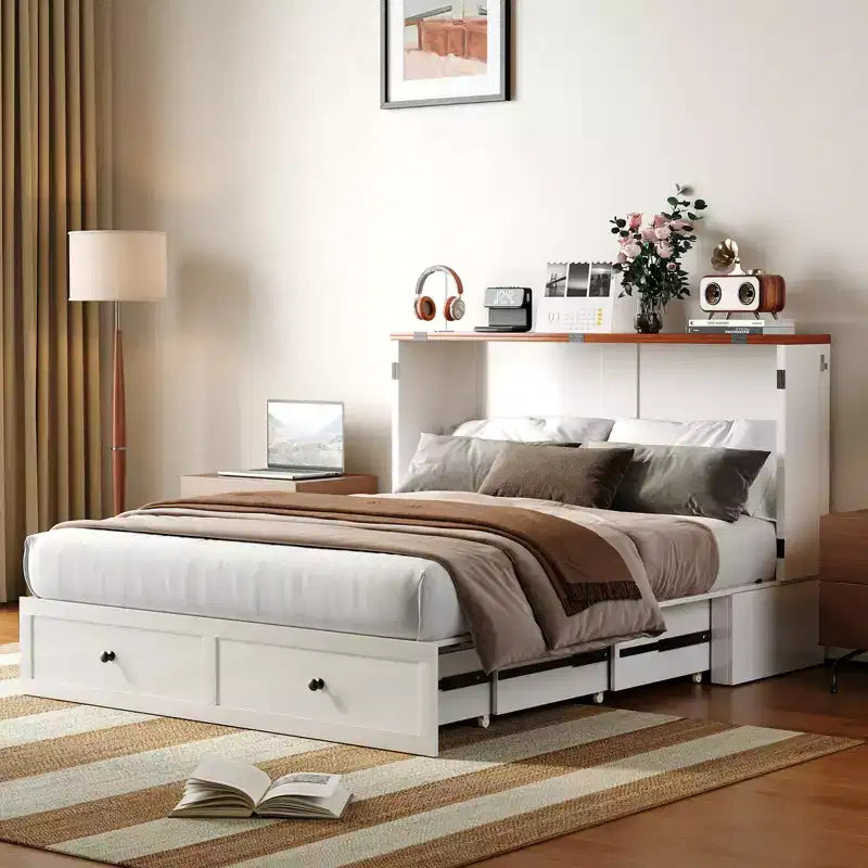 Lit escamotable Mjkone double/grand format avec rangement, SANS MATELAS