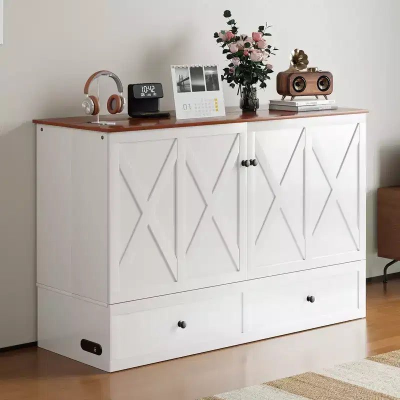 Lit escamotable Mjkone double/grand format avec rangement, SANS MATELAS