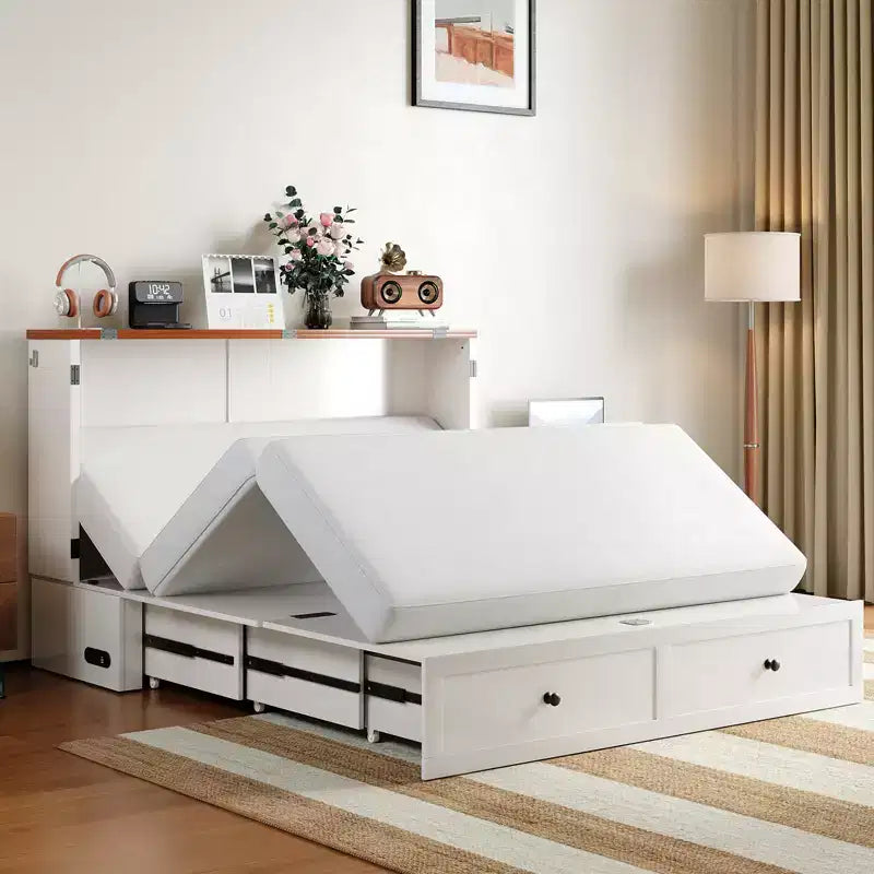 Lit escamotable Mjkone double/grand format avec rangement, SANS MATELAS