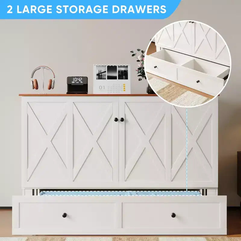 Lit escamotable Mjkone double/grand format avec rangement, SANS MATELAS