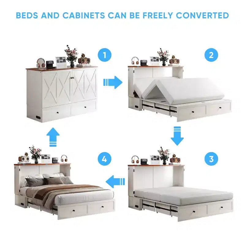 Lit escamotable Mjkone double/grand format avec rangement, SANS MATELAS