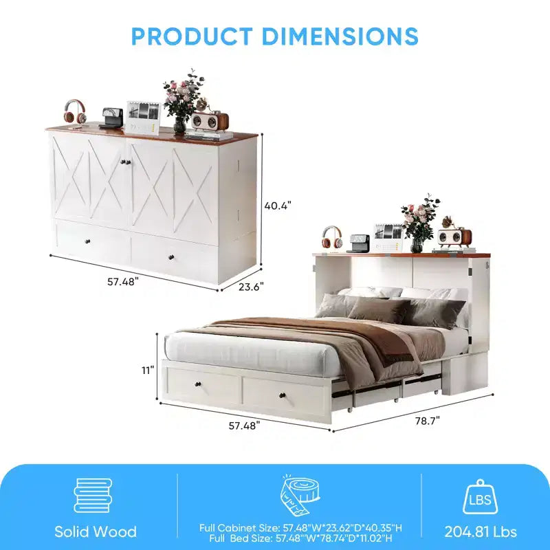 Lit escamotable Mjkone double/grand format avec rangement, SANS MATELAS
