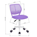 Chaise de bureau FurnitureR, petites chaises d'étude sans accoudoirs pour adolescents, chaise de travail pivotante et légère à dossier mi-haut avec roulettes et coussin rembourré en maille, violet
