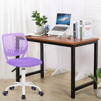 Chaise de bureau FurnitureR, petites chaises d'étude sans accoudoirs pour adolescents, chaise de travail pivotante et légère à dossier mi-haut avec roulettes et coussin rembourré en maille, violet