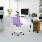 Chaise de bureau FurnitureR, petites chaises d'étude sans accoudoirs pour adolescents, chaise de travail pivotante et légère à dossier mi-haut avec roulettes et coussin rembourré en maille, violet