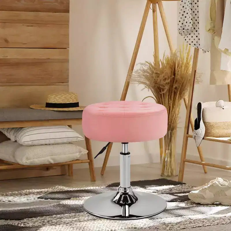 Furniliving Tabouret de Maquillage Pivotant Réglable Tufté Mid-Century, Velours, Grand Pouf Rond de Coiffeuse pour Chambre à Coucher/Salon
