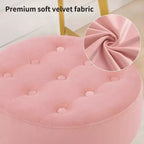 Furniliving Tabouret de Maquillage Pivotant Réglable Tufté Mid-Century, Velours, Grand Pouf Rond de Coiffeuse pour Chambre à Coucher/Salon