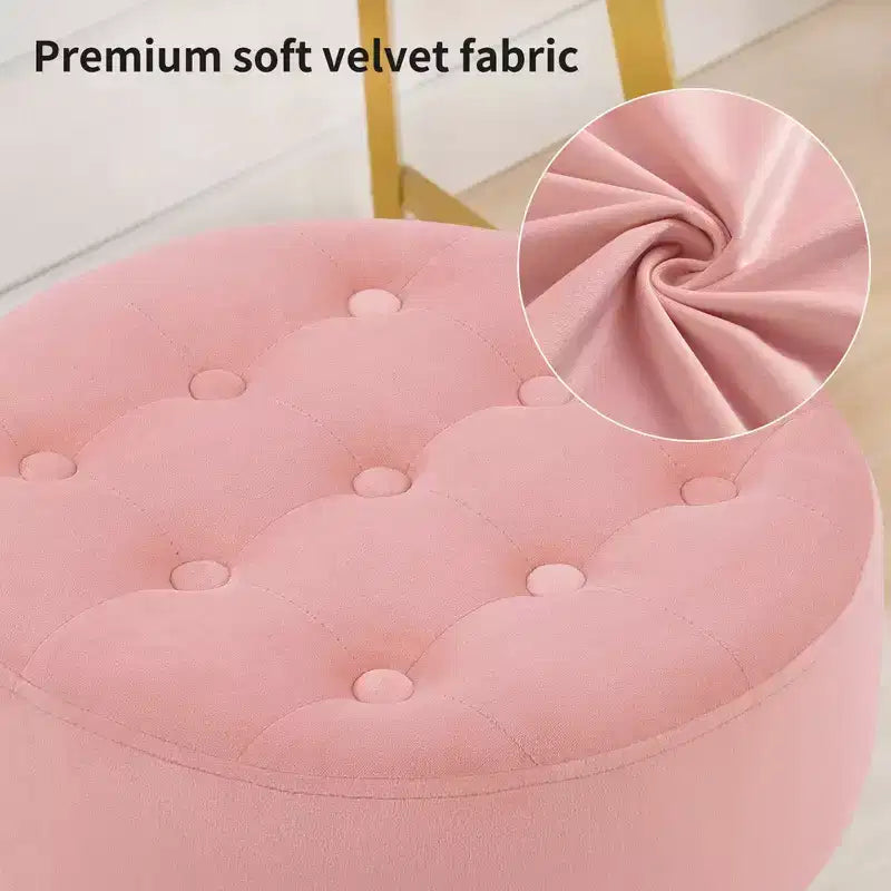 Furniliving Tabouret de Maquillage Pivotant Réglable Tufté Mid-Century, Velours, Grand Pouf Rond de Coiffeuse pour Chambre à Coucher/Salon