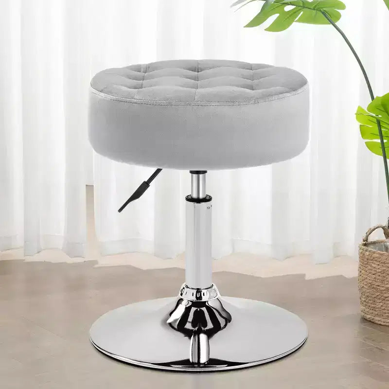 Furniliving Tabouret de Maquillage Pivotant Réglable Tufté Mid-Century, Velours, Grand Pouf Rond de Coiffeuse pour Chambre à Coucher/Salon