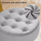 Furniliving Tabouret de Maquillage Pivotant Réglable Tufté Mid-Century, Velours, Grand Pouf Rond de Coiffeuse pour Chambre à Coucher/Salon