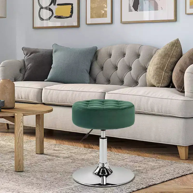 Furniliving Tabouret de Maquillage Pivotant Réglable Tufté Mid-Century, Velours, Grand Pouf Rond de Coiffeuse pour Chambre à Coucher/Salon