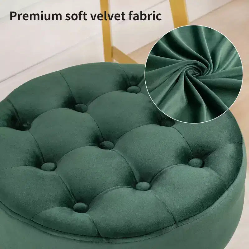 Furniliving Tabouret de Maquillage Pivotant Réglable Tufté Mid-Century, Velours, Grand Pouf Rond de Coiffeuse pour Chambre à Coucher/Salon