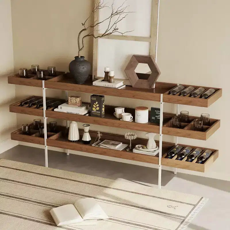 Luck Live Étagère de rangement multifonctionnelle style Mid-Century Moderne 200 cm pour salon et salle à manger, convient pour les vins, les livres et les décorations.