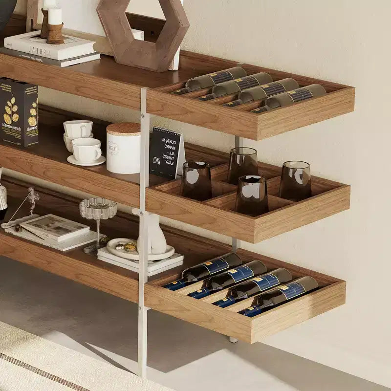 Luck Live Étagère de rangement multifonctionnelle style Mid-Century Moderne 200 cm pour salon et salle à manger, convient pour les vins, les livres et les décorations.