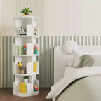 FurnitureR Bibliothèque rotative à 360°, étagère d'angle rotative à 4 niveaux, organisateur de rangement pour petit espace, étagère de rangement pour bureau, salon, blanc